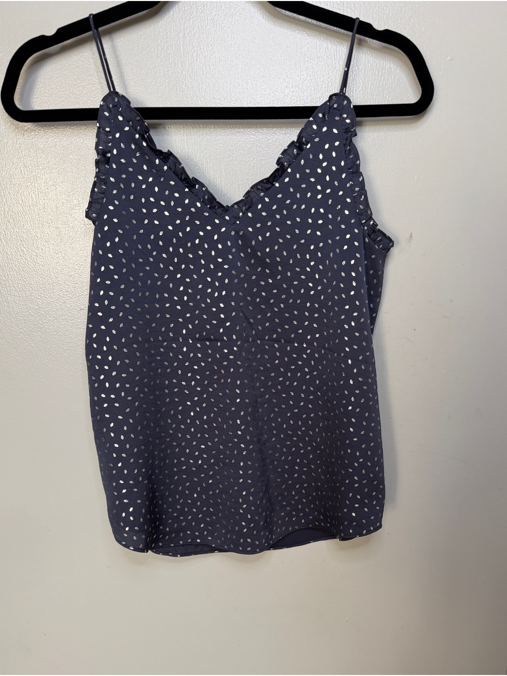 Express Navy Spotted Ruffle Trim Cami